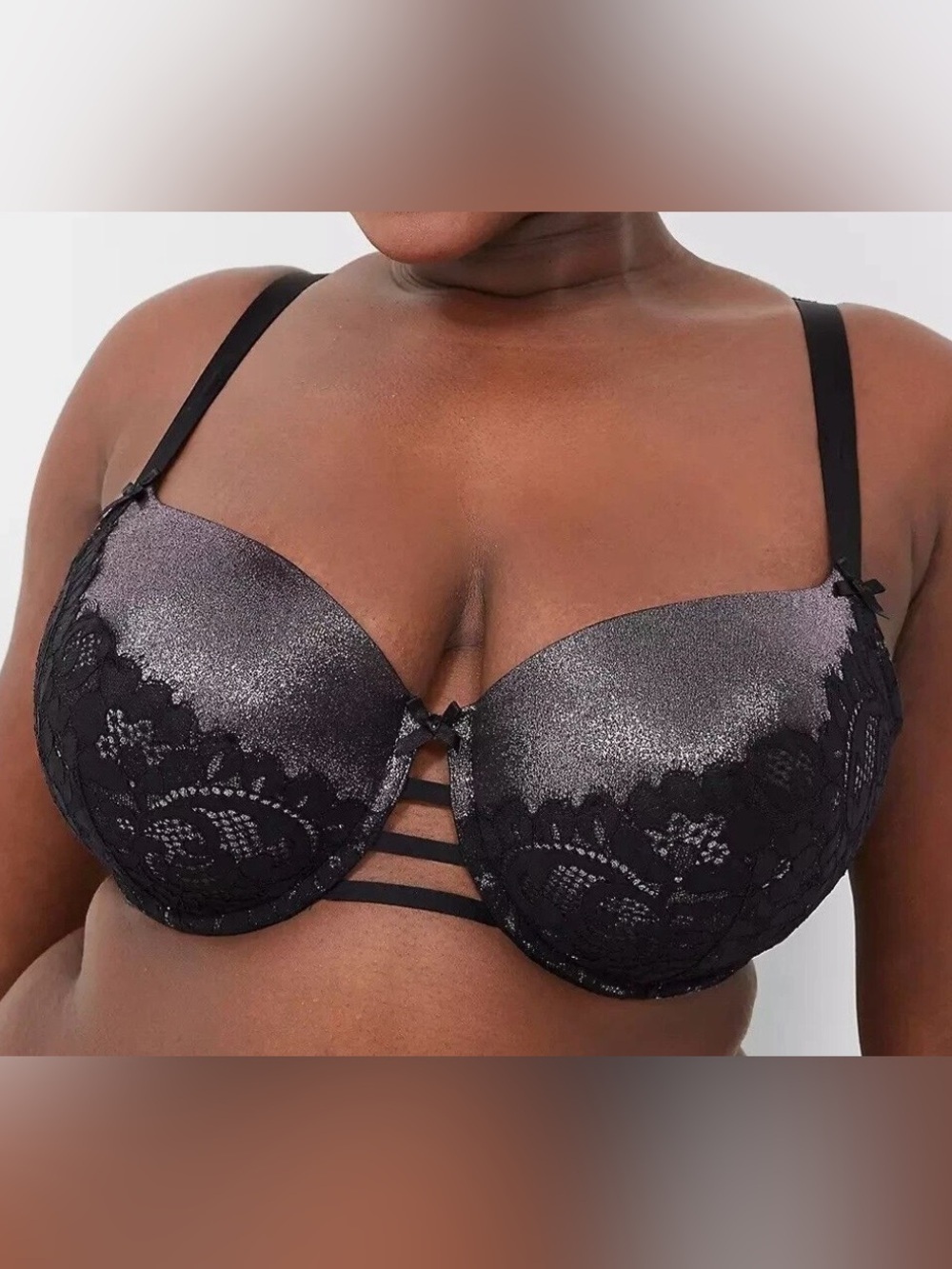 Lane Bryant CACIQUE Black Metallic PUSH UP Balconette Bra 38D